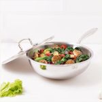 The Indus Valley Triply Stainless Steel Wok with Steel Lid | Medium, 22cm/8.6 inch, 1.8L, 1Kg | Induction Friendly | Nonstick 3-Layer Body, 100% Pure & Toxin-Free, No Chemical Coating