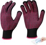 Oligei 4 Pcs Heat Resistant Gloves with Silicone Bumps, Heat Gloves for Hair Styling, Heat Gloves for Sublimation, Heat Proof Gloves with 100 Pcs Disposable Gloves