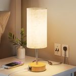 UPXNBOR Bedside Lamps, Table Lamp for Bedroom/Living Room/Study Room/Office with USB A+C Charging Ports, Reading Light, Desk Lamp, 3-Way Touch Dimmable, 1.5m Cable, Linen Fabric Shade (E27 Bulb Incl.)