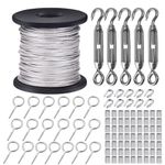 TooTaci 1/16 Wire Rope, 328ft Stainless Steel Aircraft Cable 7×7 Strands Uncoated Cable, with M4 Turnbuckles for Cables Wire, Vine Hooks,Loops Sleeves, for Lights Hanging, Trellis Wire, Picture Wire