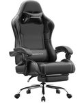 Ergonomic Gaming Chair with Footrest, Heavy Duty 330lbs Office Chair, Massage Lumbar Support, Adjustable Height & Headrest Pillow, Comfortable for Back Pain Relief, Streaming, Long Gaming, Black