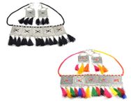 malaj Oxidised Choker Necklace combo. Set of Two necklaces-Black and Multicolor tassels, with earrings.