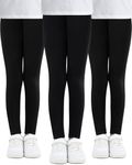 Adorel Girls Leggings Cotton Long Pants Full Length Plain Pack of 3 Black 6-7 Years (Manufacturer Size: 130)