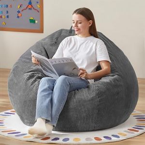 Hobestluk 3.5FT Teardrop Bean Bag Chair, Adult, Grey, Large, with Filler Included, Removable Cover