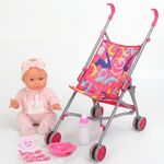 Bibi Doll Baby Doll, Stroller & Feeding Accessories Set - Foldable Pushchair Buggy with Safety Belt, Dummy & Magic Milk Bottle - Role Play Toys & Baby Doll Accessories for Girls & Boys, Ages 3+