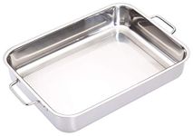 MasterClass KCMCROAST37 Deep Stainless Steel Roasting Tin with Folding Handles and Hob Compatible Design, 37 x 27 x 6.5 cm, Silver