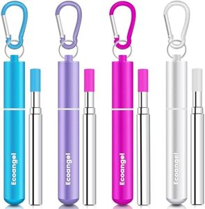 4 Pack Portable Reusable Metal Straw Collapsible Stainless Steel Drinking Straw Telescopic Straw to Drink Water Smoothie with Aluminum Key-chain Case & Cleaning Brush(Silver&rose gold&blue&purple)