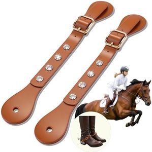 ZXFNNCY Dazzling Crystal Embellished Genuine Leather Spur Straps - Handcrafted Full-Grain Adjustable Western & English Equestrian Riding Spur Straps for Men and Women