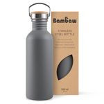 Bambaw 16 oz Water Bottle no Straw, Gray Single Wall Stainless Steel Water Bottle, Non-insulated Reusable Water Bottle BPA Free 16 oz, Small Water Bottle with Handle – Stormy Gray