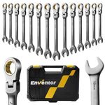 Enventor 14PCS Flex-Head Ratchet Spanner Set, 90-Teeth, 4° Swing Arc - Metric, 6mm to 19mm Ratcheting Combination Wrench Set, Chrome Vanadium Steel- Black Nickel Plated