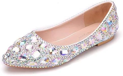 Handmade Full Rhinestone Crystal Flats Women Shoes Pointed Toe Women Plus Size Wedding Party Shoes Ballet Flats (38 M EU / 7.5 B(M) US, AB Color)