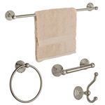 Dynasty Hardware 7500-SN-4PC Bel-Air Series Bathroom Hardware Set, Satin Nickel, 4-Piece Set, with 24" Towel Bar