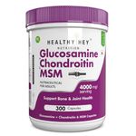 HealthyHey Nutrition Double Strength Glucosamine Chondroitin and MSM for Cartilage; Joint and Bone 300 Capsules