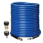 WOJET Pressure Washer Hose 50ft 3/8",4500PSI Wear Resistant Replacement Hose for Gas&Electric Power Washer,Steel Braided Rubber Hose with 3/8" Quick Connect Swivel&M22 Hose Adapter for Cold&Hot Water