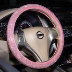Car Sparkly Rhinestone Steering Wheel Cover Pink for Women Girls Cute Bling Colorful Diamonds Anti-Slip Wheel Protector, Small Size 14 inch -14 1/4 inches 14.5''
