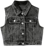 SweatyRocks Girl's Denim Vest Button Down Sleeveless Jean Jacket Outerwear with Pockets Black 9Y