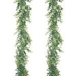 GraduationMall Faux Eucalyptus Garland Plant,2 Pack 12ft Artificial Foliage Fake Leaves,Ivy Vine Greenery Garland for Wedding Party Home Decor