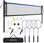BAGAIL Outdoor Badminton Net Set with Anti-Sag Winch System - Official Size 20ft x 5ft, 4 Rackets, 3 Shuttlecocks, Durable PE Net & Carry Bag for Backyard, Beach, Family Games - Blue