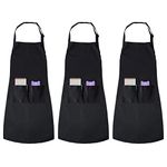 joeji's Kitchen 3 Pack Unisex Black Adjustable Bib Apron - 2 Large Handy Pockets - Kitchen Cooking Chef Aprons - For Home Restaurant Coffee Shop