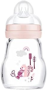 MAM Feel Good Gourde en verre pour bébé 170 ml - Bouteille de lait avec ouverture large - Gourde stable avec tétine - Taille 1 - dès la naissance - Écureuil/oiseau