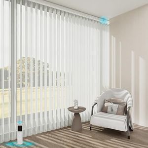 Blindify Motorized Sheer Vertical Blinds with Remote, Light Filtering Vertical Blind Sliding Door Blinds Remote Control Blinds for Sliding Glass Door Customize, Striped Off-White