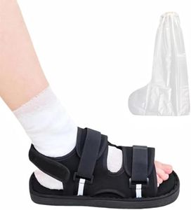 GREUS Post Op Shoe with Waterproof Leg Cast Cover, Adjustable Walking Boot Recovery Plaster Cover Medical for Foot Injuries Sprained Ankle Broken Toe Surgery Kids Women Men Black