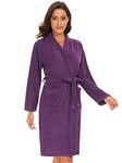 Knuffnee Terry Cloth Robe for Women Bathrobe Knee Length Bath Gown Lightweight Kimono Robe Purple XL