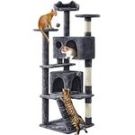 Yaheetech Cat Tree, 158cm Cat Tower with Cat Scratching Post, 2 Cat House and Dangling Balls Cat Furniture for Indoor Cats Kittens, Dark Grey