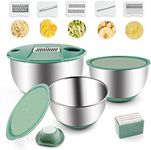 weltonhm Mixing Bowls Set of 3 Stainless Steel Bowl with Lids Set, Nesting Bowls with Graters Airtight Lids for Cooking, Baking, Prepping(Green)
