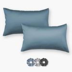 SEEVO 400 TC Luxurious Satin Silk Pillow Covers/Pillowcases with Envelope Closure, Soft Comfortable Protects Hair and Skin - 20 inch x 30 inch - Set of 2 with 3 Satin Schrunchies (Blue)