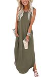 HAVANSIDY Women's Sleeveless Dress Loose Plain Maxi Dresses Casual Long Dresses with Pockets (1 Army Green, M)