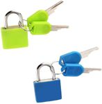 Lansonee 2 Pcs Luggage Lock with Key - Mini Padlock for Gym Locker, Suitcase, Backpack - Zinc Alloy Travel Locks (Blue & Green)