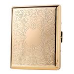 Retro Metal Cigarette Case - Women and Men ，Portable Pocket Carrying Cigarette Box Case-Double Sided Spring Clip Open Pocket，Holds 20 Regular Size Cigarettes for 100mm Cigarettes (Gold)