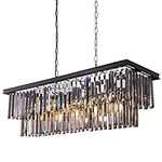 Wellmet 9-Light Black Crystal Chandelier 34.5 inch, Contemporary Modern Smoke Crystals Chandeliers Adjustable for Living Room, Dining Room, Pool Table Light, Kitchen Island Lighting