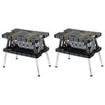 Keter Folding Portable Workbench Sawhorse w/12 in Clamps, Black/Yellow (2 Pack)