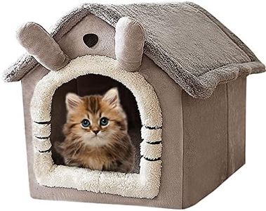 Cat Bed and Small Dog Bed, Self-Warming Cat Tent Cave for Kittens and Small Dogs Triangle Cat House Hut with Washable Cushion for Outdoor and Indoor (Medium, Grey)