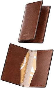 VULKIT Leather Business Card Holder 2 Sided Slim Business Name Card Organizer for Men or Women, Up to hold 20 cards (Vintage Brown)