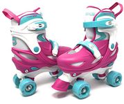 Chicago Skates Girls Adjustable Junior Quad Skates - Pink/White/Teal - Small Sizes J10-J13