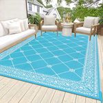 HiiARug Outdoor Rug for Patio 6x9ft Waterproof Portable Plastic Straw Rug Outdoor Carpet Foldable Reversible Mat for Patio Outside Carpet for Rv Balcony Deck, Porch, Picnic, Beach, Camping, Teal