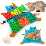 AWOOF Cat Mat, Cute Soft Catnip Mat, Cat Activity Mat Machine Washable Cat Play Mat for Small Medium Large Cats with 7 Pockets, Crinkle Paper Self-Warming Kitty Snuggle Mat Interactive Catnip Toys