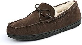 DREAM PAIRS Men's Moccasin Slippers Fuzzy Plush House Shoes Indoor Outdoor Fleece Lining Loafers,Size 9.5,Brown,FUR-LOAFER-01