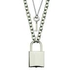 Mumaya Women's Chocker Necklace with Lock Pendant Stainless Steel Chain Necklace Lock Key Pendant Pendant Necklace Couple Padlock Necklace