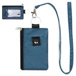 FTTYUBE Small Lanyard Wallet for Women with RFID Blocking,ID Holder,WaterResistant Zip Id Case Wallet,Keychain - Coin Purse for Travel and Daily Use, Dark Blue, Small Wallet With Id Window