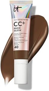 IT Cosmetics CC+ Nude Glow (Deep Cool) - Medium Coverage Foundation with SPF 40 & Brightening Glow Serum, Lightweight Skin Tint, 2% Niacinamide + Hyaluronic Acid, Up to 24H Hydration - 1.08 fl oz