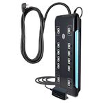 GE UltraPro 12 Outlet 2 USB Surge Protector, 8' Cord, USB Charging Dock, 2.1A, 4320 Joules, Safety Covers, Black, 11824