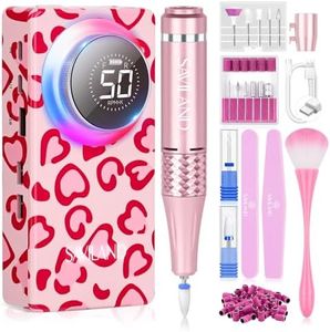 SAVILAND Electric Nail Drill Professional: 50000 RPM Electric Nail File Rechargeable Cordless Nail Drill Kit with Ceramic Drill Bits for Quick Acrylic Nail Removal Ambient Light Leopard Heart Print