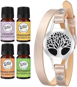 Essential Oil Diffuser Tree of Life BraceletStainless Steel Aromatherapy Locket Bracelets Leather Band with 8 Color PadsGirls Women Jewelry Gift Set