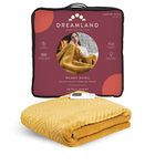 Dreamland Hurry Home Heated Throw – Mustard Yellow Quilted Herringbone - Deluxe Velvet Electric Blanket Perfect for bed and Sofa, Fast Heating, Machine Washable, Detachable Control, Timer, 160x120cm