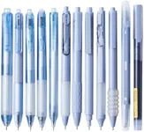 Blue Gel Pen Set Pack of 12,Cute 0.5 mm Fine Tip Retractable Black Ink Pens with 1Pack Dual-Tip Highlighter for Writing, School Office Suppiles (Blue)