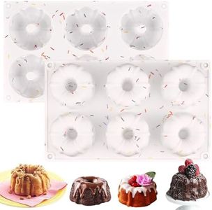 HUAKENER 2 Pcs Mini Bundt Cake Pan, 6-Cavity Fluted Tube Cake Pan, Non-stick Silicone Baking Mold for Cupcakes, Donuts, Muffins, Cornbread, Brownies, Jellies